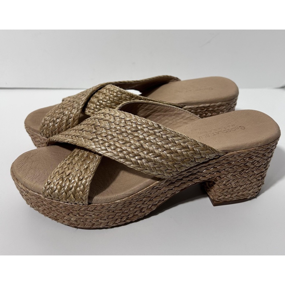 Chocolat Blu Sandals Shoes Womens Size 10 Beige Raffia Platform Wedge Slide G10